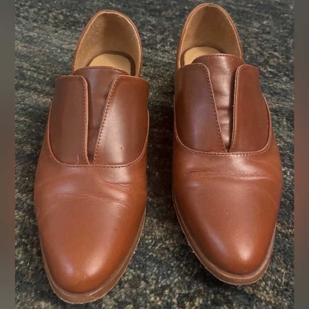 Nisolo Sz 8 Brandy Brown Leather Emma d'Orsay Oxford Flat Slip On Collegiate